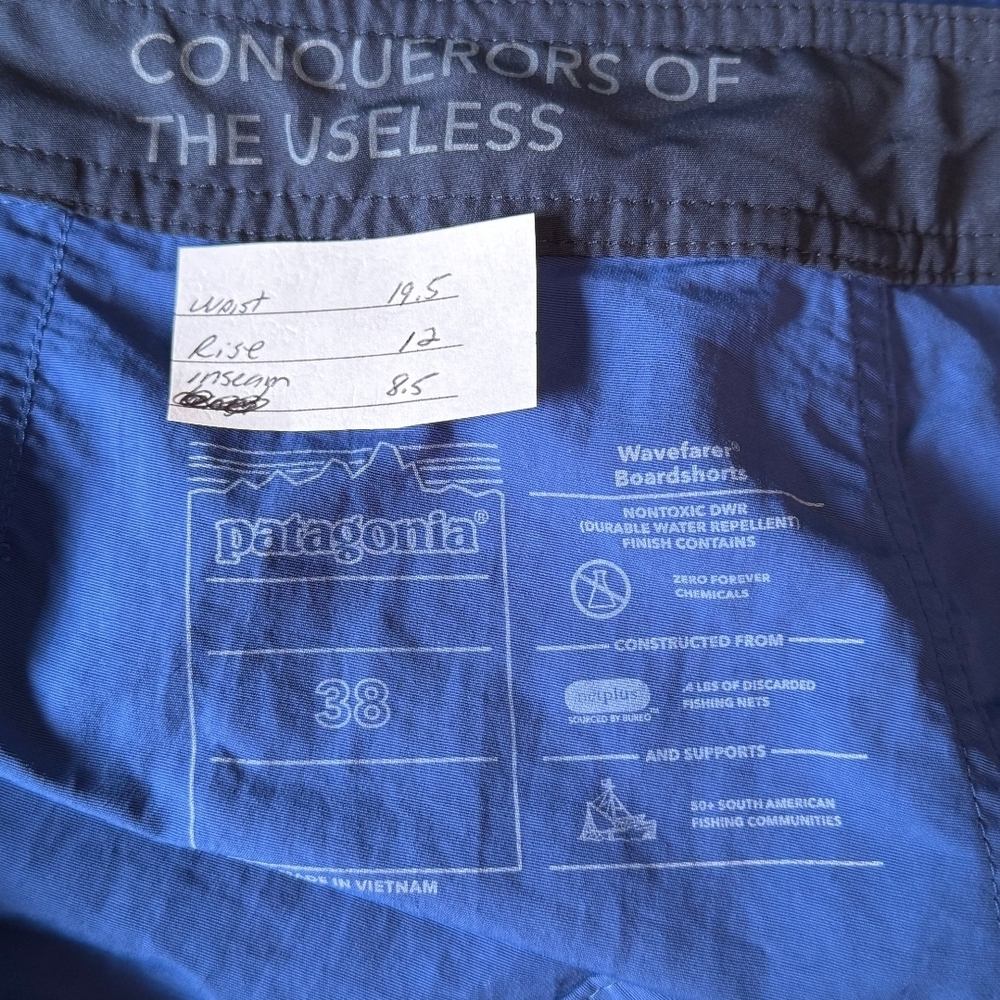 Patagonia Wayfarer Boardshorts Size 38 Blue Beach Travel Vacation - Picture 2 of 9